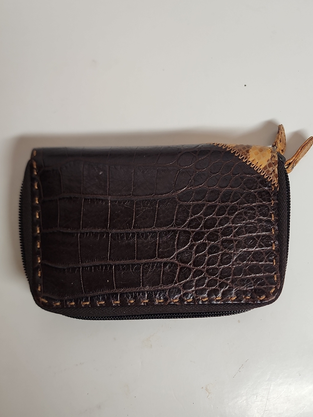 B. Cavalli Soul Patchwork Crocodile Leather Zip Wallet - Brown, Tan, Yellow - Picture 3 of 8
